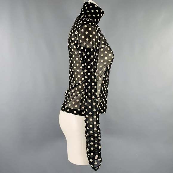 NOIR KEI NINOMIYA Black White Polka Dot Polyester Turtleneck Pullover - Picture 2 of 6